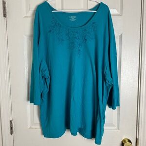 Liz & Me Blue Embellished Embroidered Quarter Sleeve Shirt Women Size 4X